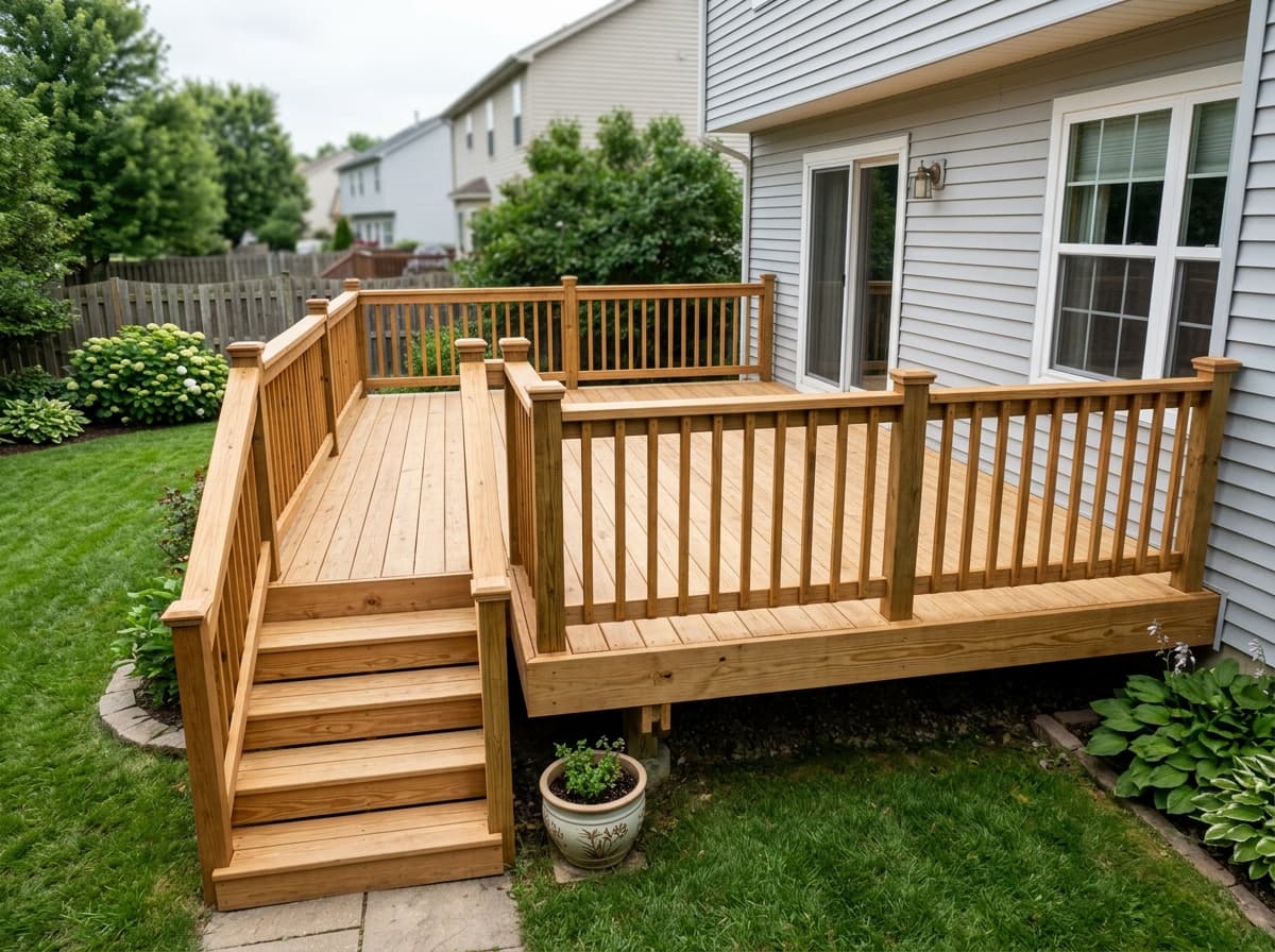 New backyard deck and railing built by Official Home Repair